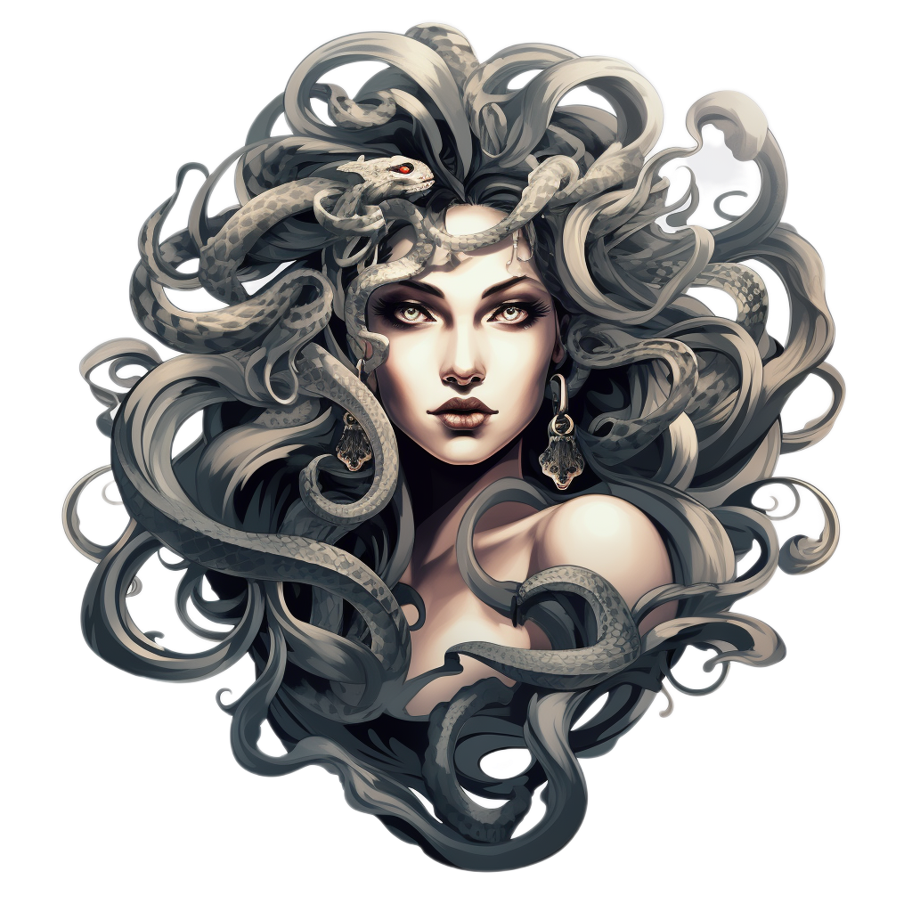 Temporary tattoo design of Medusa staring