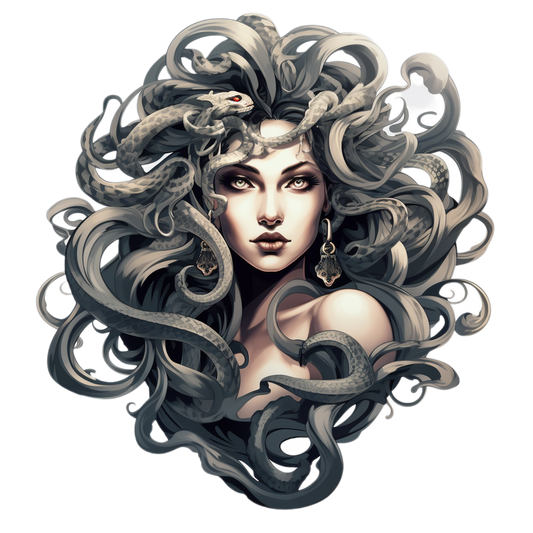 Temporary tattoo design of Medusa staring